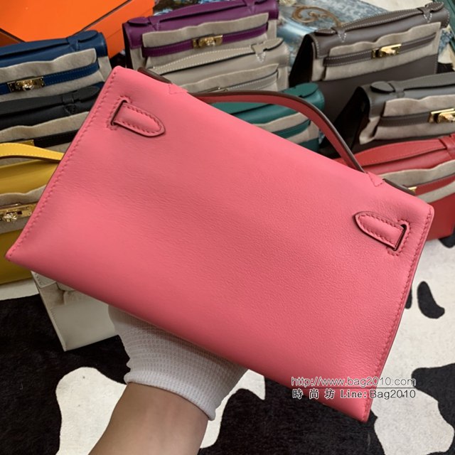 Hermes凱利女包 愛馬仕Minikelly pochette一代 原廠進口swift皮 半手工蠟線 唇膏粉 金銀扣  tdh2260